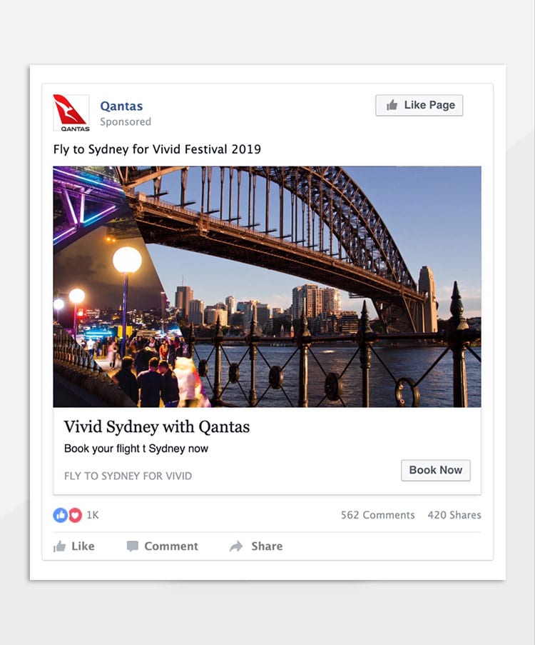 Facebook Social Post Qantas Vivid - Soraya Ouzara Freelance Digital designer, developer, animator